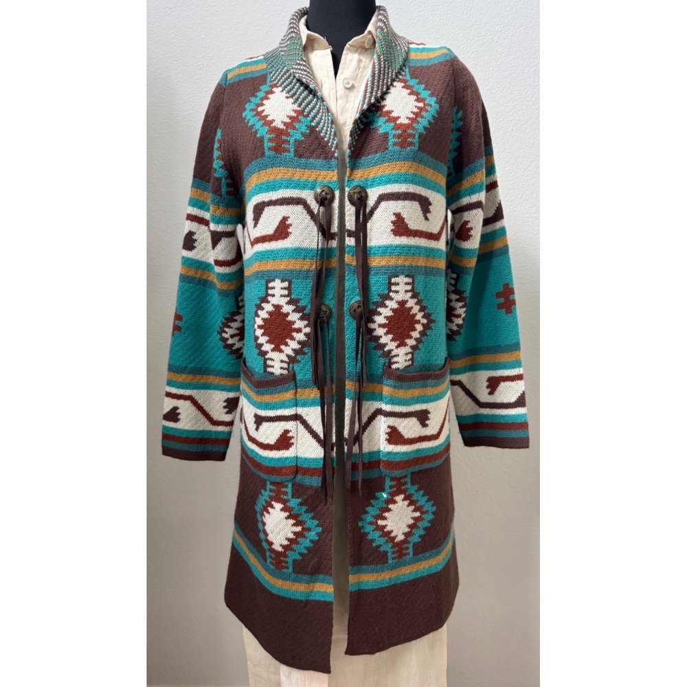Magnolia Lane Cardigan Sweater Aztec Southwestern Geometric Open Front Medium